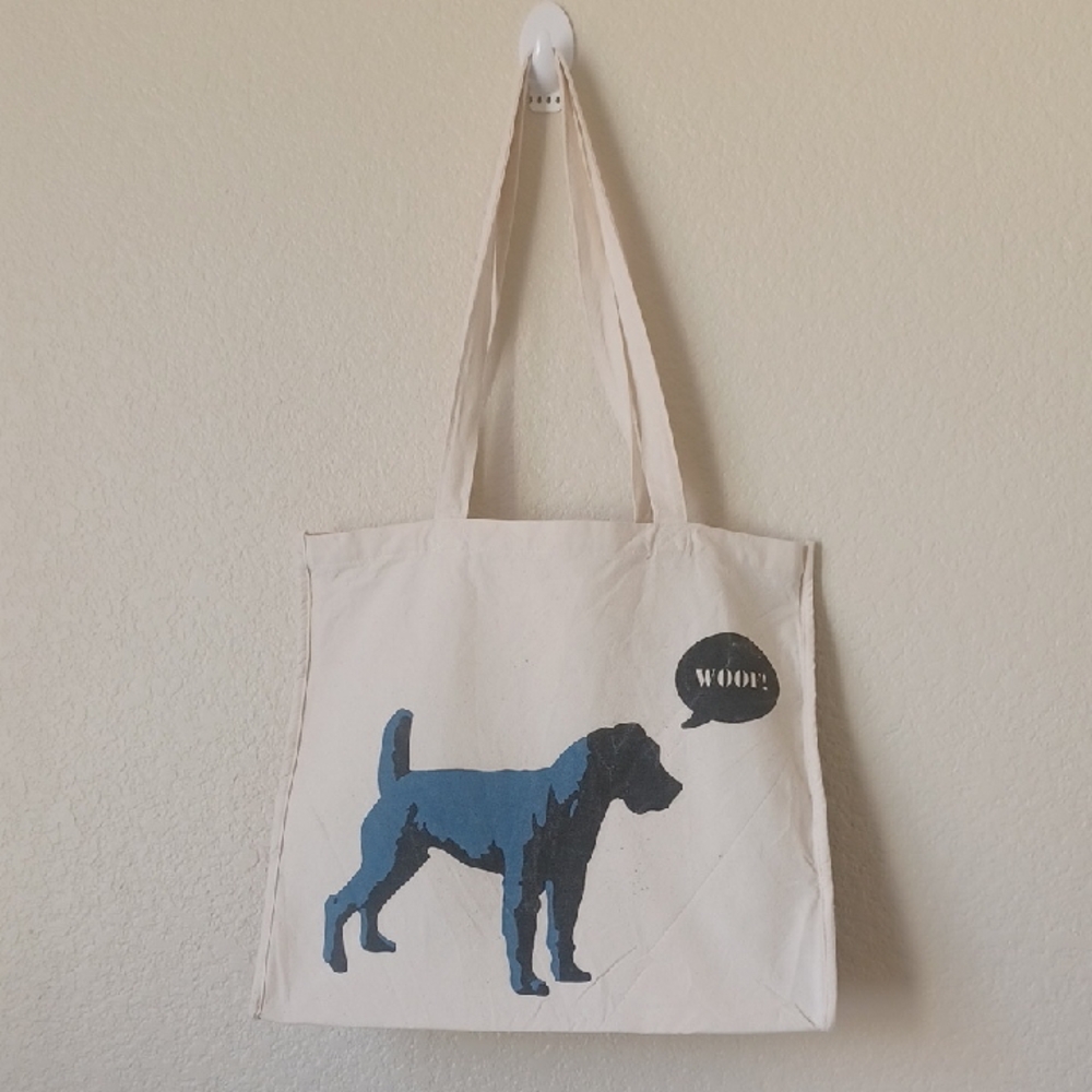 3/$25 Pet Food Express Canvas Tote Bag Cat & Dog Image, Off White Blue Orange - Picture 3 of 14